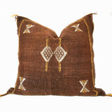 Brown Sabra silk cactus cushion, handmade in morocco
