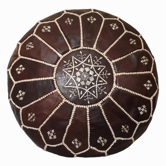 Moroccan leather pouf, leather pouf ottoman, Moroccan pouf, Brown pouf