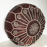 Leather Moroccan pouf in brown