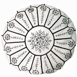 white Morocca pouf, leather pouf from Morocco