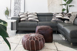 Leather pouf, leather footstool, moroccan pouf
