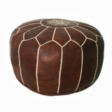 Dark Brown leather pouf, footstool made in Morocco