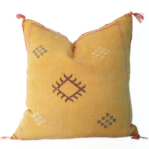 Moroccan decorative Pillow in yellow, Cactus silk Pillow, Sabra Cushion