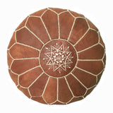 Brown Moroccan pouf, leather pouf, Brown ottoman