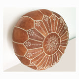 Leather Moroccan Pouf embroidered by hand