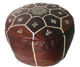 Leather pouf handmade in Morocco, Pouffe, New York