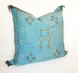 Moroccan Blue Pillow, Sabra Silk Cactus