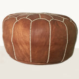Brown leather pouf made in Morocco