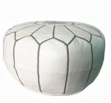 White pouf in leather, handmade in Morocco