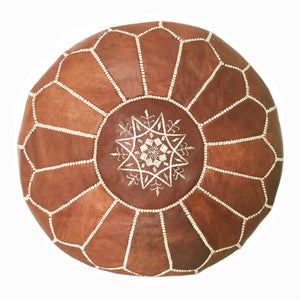 Moroccan pouf  in light Brown, Toronto, leather ottoman Canada
