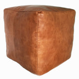 Moroccan square Pouf, Natural Leather