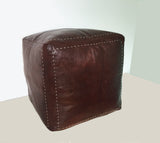 Moroccan square Pouf, Handmade in Leather