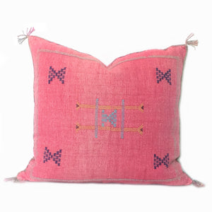 Pink Sabra Silk Pillow, handmade in Morocco, Boho Pillow