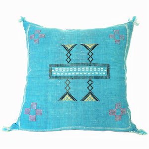 Sabra Silk Pillow Cover Blue, Moroccan Cushion