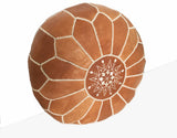 Tan Moroccan pouf handmade in leather, footstool, Canada