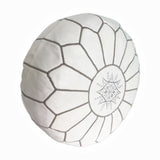 White leather Moroccan pouf, handemade in Marrakech